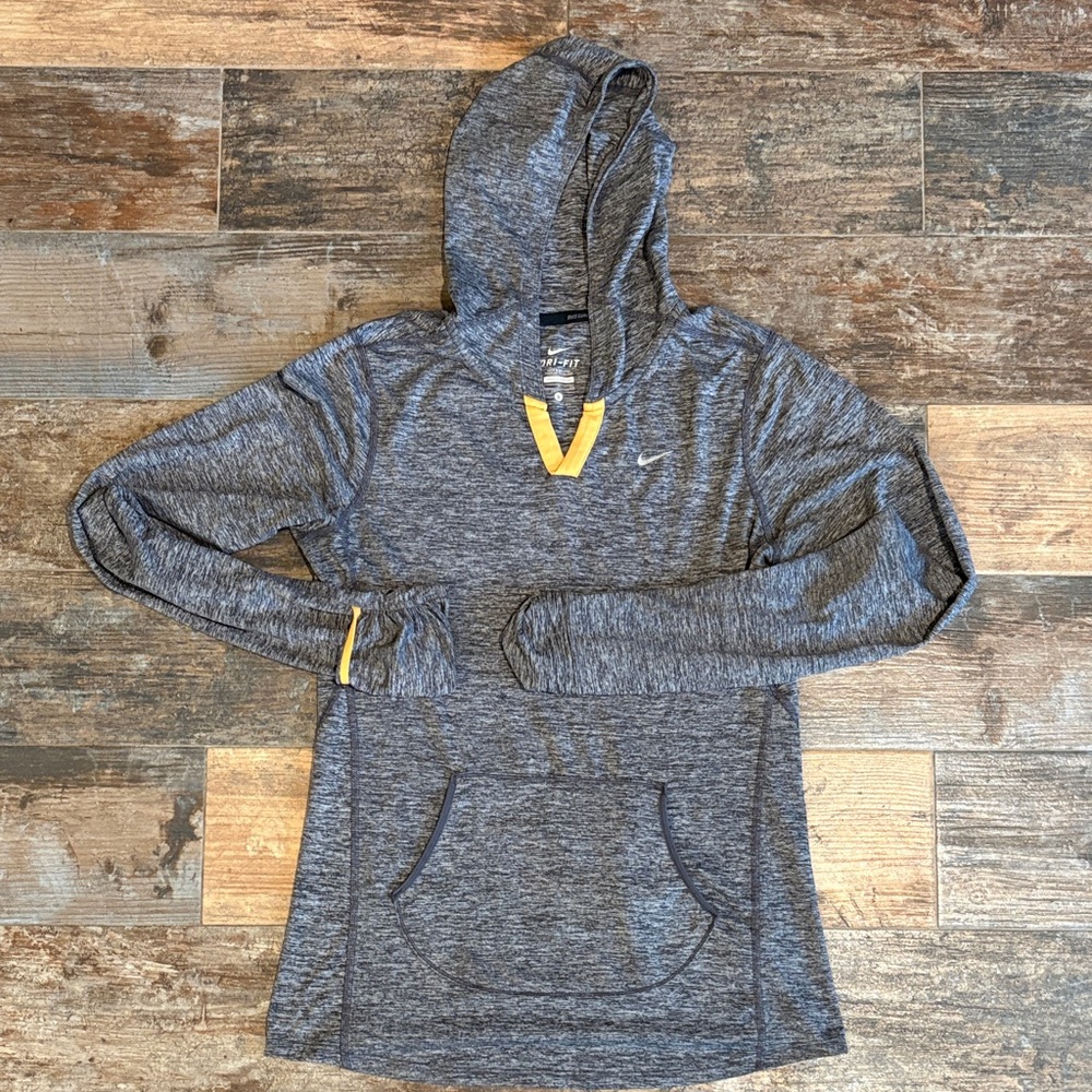 Nike Grey Marled Hooded Pullover with Yellow Accents